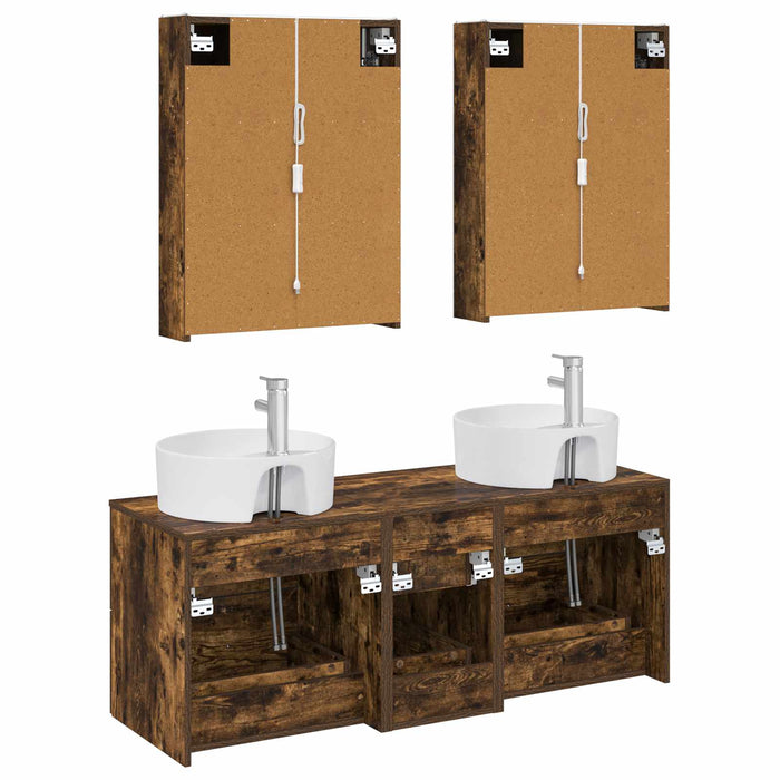 Set de mobilier pentru baie 5 pcs Stejar fumuriu WALTI