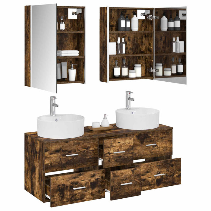 Set de mobilier pentru baie 5 pcs Stejar fumuriu WALTI