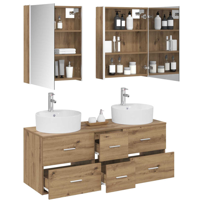 Set de mobilier pentru baie 5 pcs Stejar Artizanal WALTI
