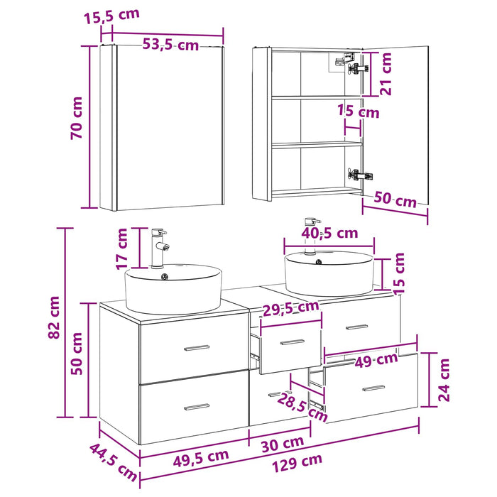 Set de mobilier pentru baie 5 pcs Stejar Artizanal WALTI