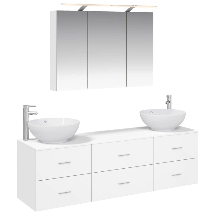 Set de mobilier pentru baie 4 pcs Alb Lemn prelucrat și sticlă WALTI