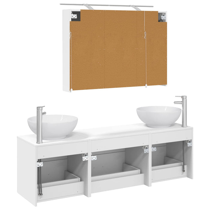 Set de mobilier pentru baie 4 pcs Alb Lemn prelucrat și sticlă WALTI
