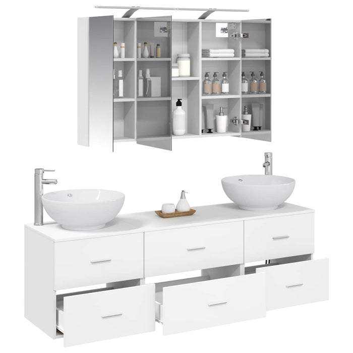 Set de mobilier pentru baie 4 pcs Alb Lemn prelucrat și sticlă WALTI