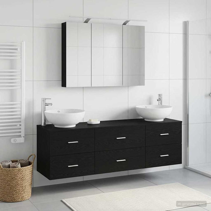 Set de mobilier pentru baie 4 pcs Stejar Negru WALTI