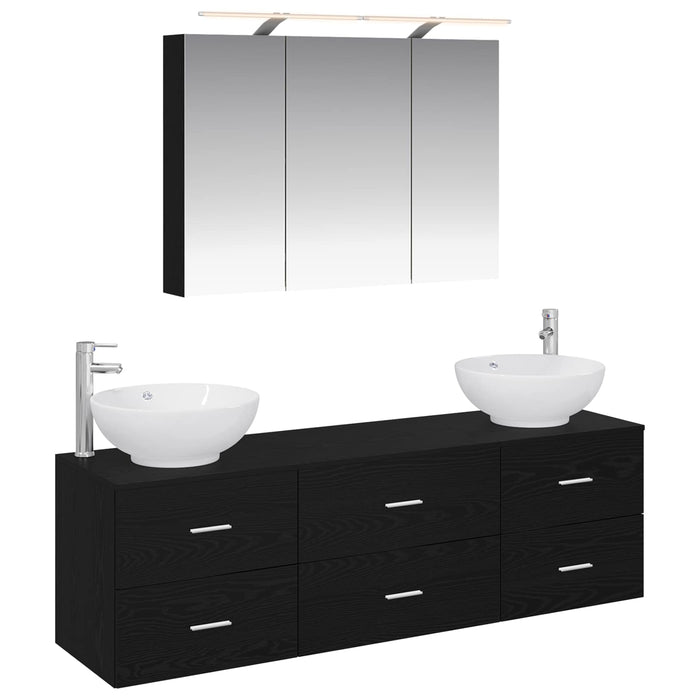 Set de mobilier pentru baie 4 pcs Stejar Negru WALTI