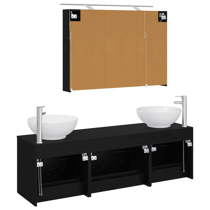 Set de mobilier pentru baie 4 pcs Stejar Negru WALTI