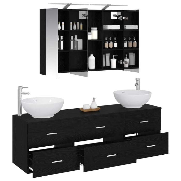 Set de mobilier pentru baie 4 pcs Stejar Negru WALTI