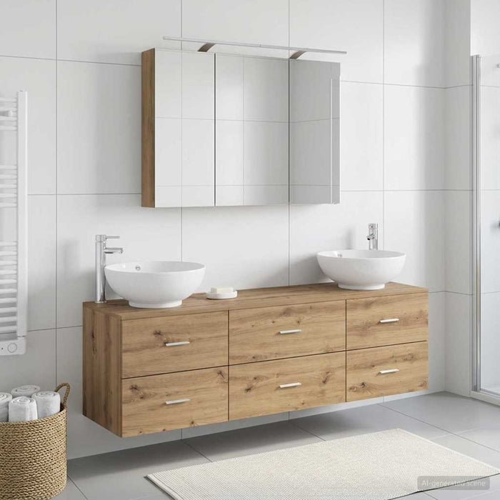 Set de mobilier pentru baie 4 pcs Stejar Artizanal WALTI
