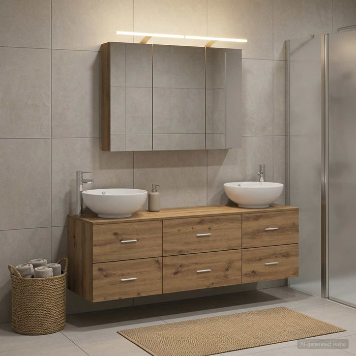 Set de mobilier pentru baie 4 buc. Stejar Artizanal WALTI