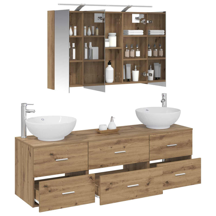 Set de mobilier pentru baie 4 pcs Stejar Artizanal WALTI