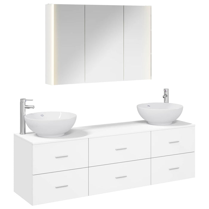 Set de mobilier pentru baie 4 pcs Alb Lemn prelucrat și sticlă WALTI