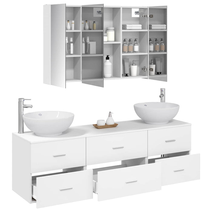 Set de mobilier pentru baie 4 pcs Alb Lemn prelucrat și sticlă WALTI