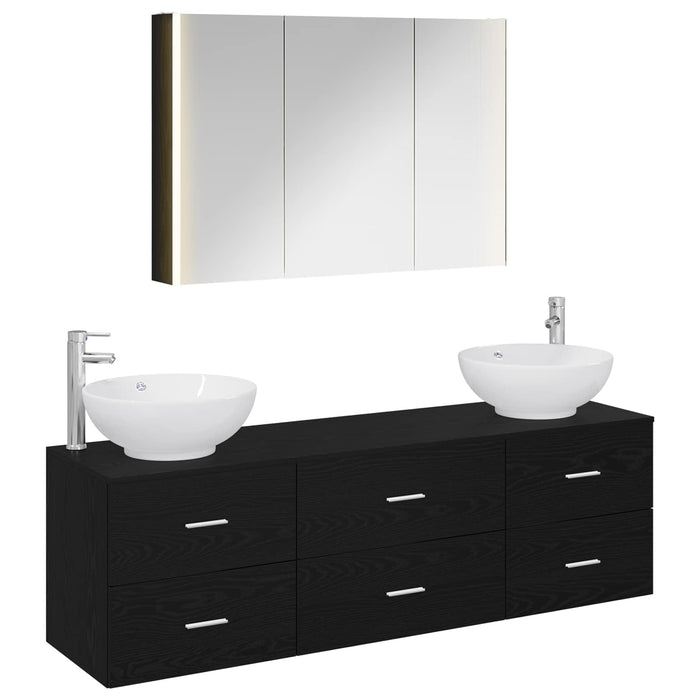 Set de mobilier pentru baie 4 pcs Stejar Negru WALTI