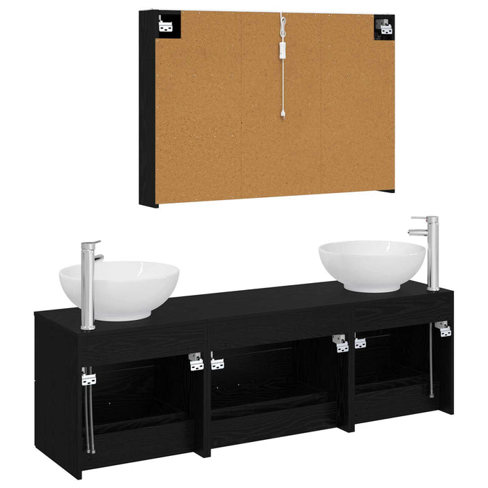 Set de mobilier pentru baie 4 pcs Stejar Negru WALTI