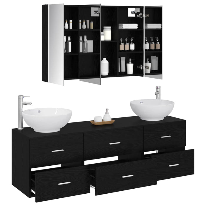 Set de mobilier pentru baie 4 pcs Stejar Negru WALTI