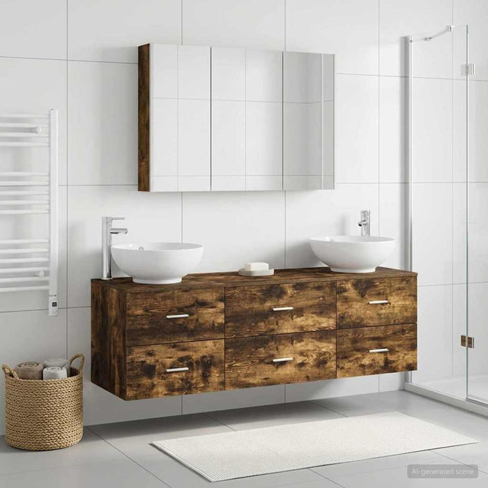 Set de mobilier pentru baie 4 pcs Stejar fumuriu WALTI
