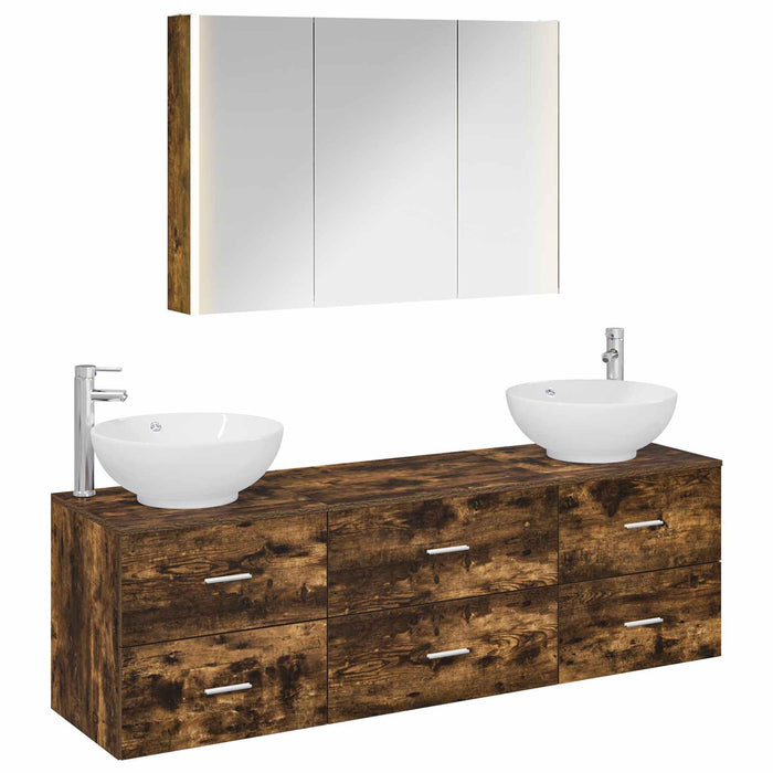 Set de mobilier pentru baie 4 pcs Stejar fumuriu WALTI