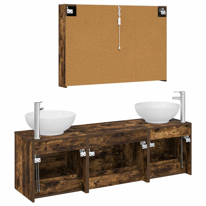 Set de mobilier pentru baie 4 pcs Stejar fumuriu WALTI