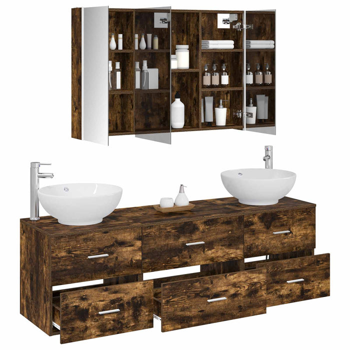Set de mobilier pentru baie 4 pcs Stejar fumuriu WALTI
