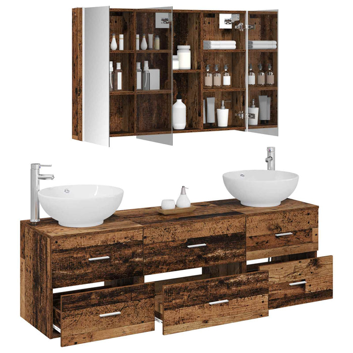 Set de mobilier pentru baie 4 pcs Lemn vechi WALTI