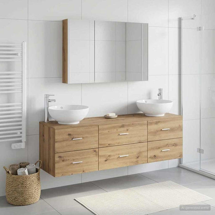 Set de mobilier pentru baie 4 buc. Stejar Artizanal - WALTI WALTI