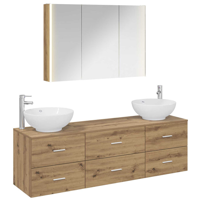 Set de mobilier pentru baie 4 pcs Stejar Artizanal WALTI