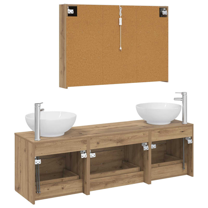 Set de mobilier pentru baie 4 pcs Stejar Artizanal WALTI