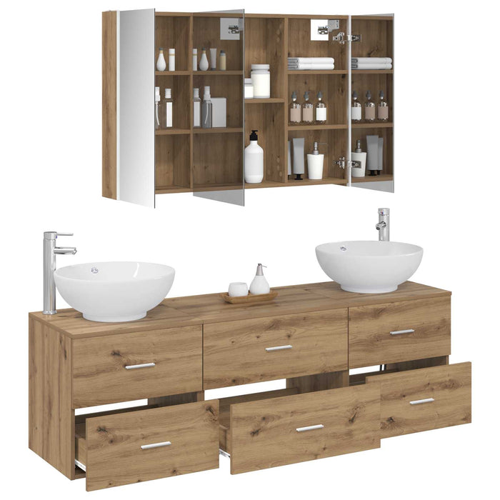 Set de mobilier pentru baie 4 pcs Stejar Artizanal WALTI