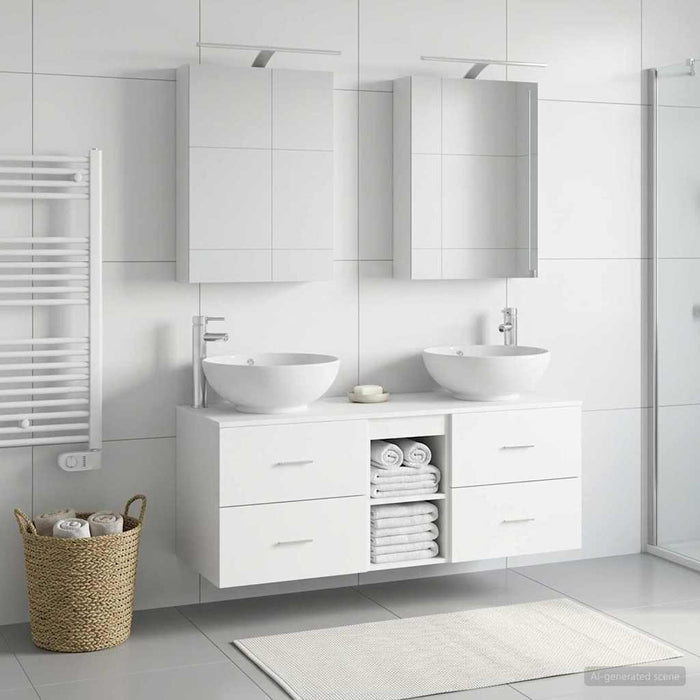 Set de mobilier pentru baie 5 buc. Alb Lemn prelucrat și sticlă WALTI