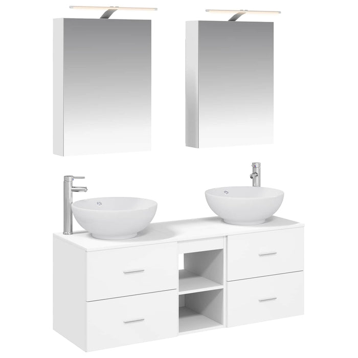Set de mobilier pentru baie 5 pcs Alb Lemn prelucrat și sticlă WALTI