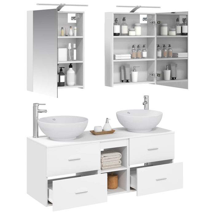 Set de mobilier pentru baie 5 pcs Alb Lemn prelucrat și sticlă WALTI