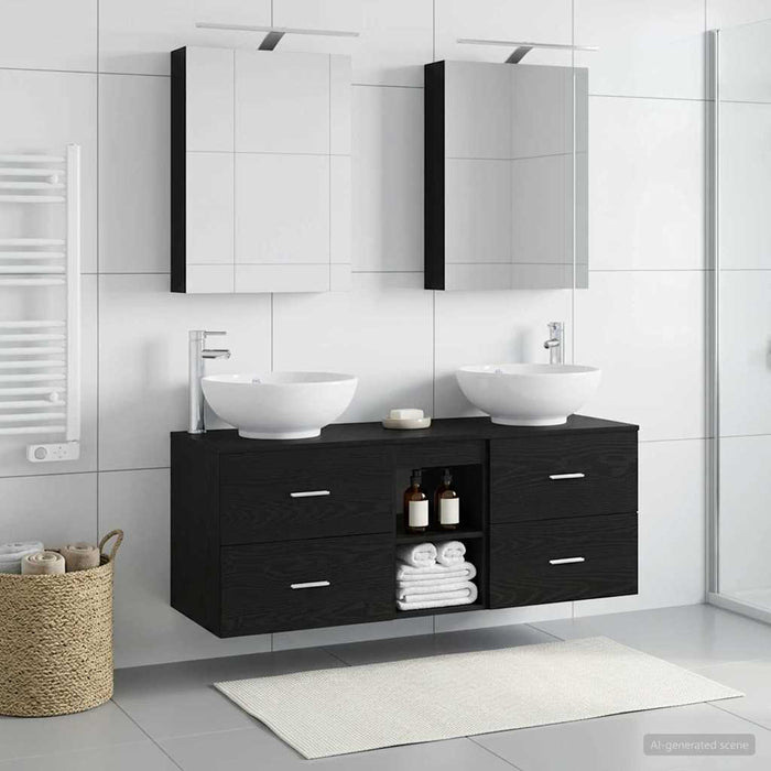 Set de mobilier pentru baie 5 buc. Stejar Negru - WALTI WALTI