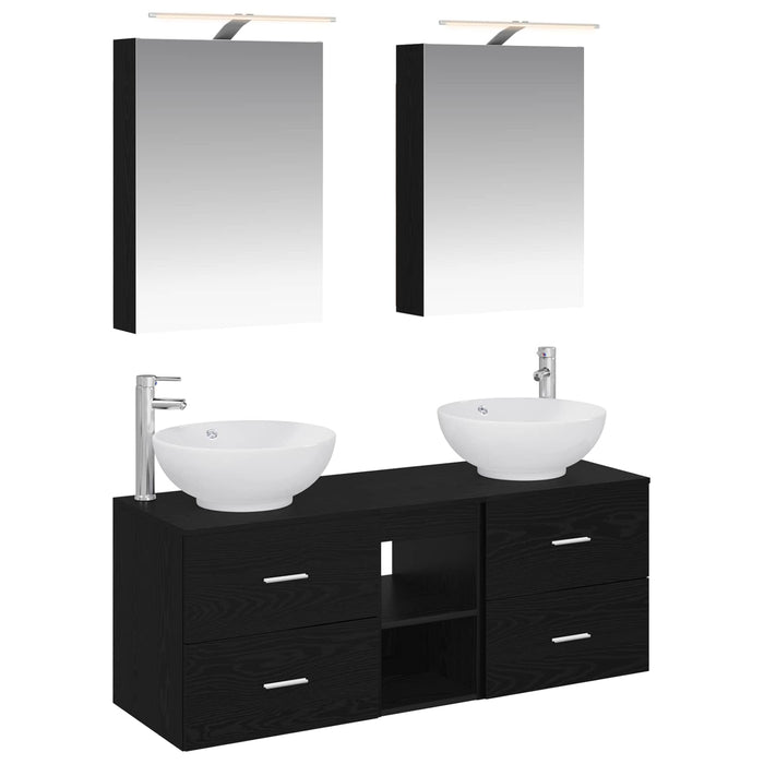 Set de mobilier pentru baie 5 pcs Stejar Negru WALTI