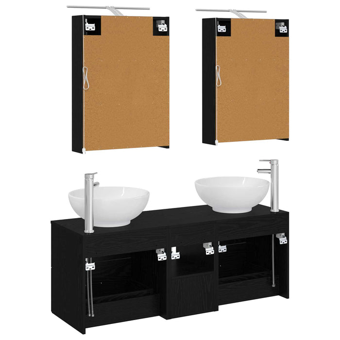 Set de mobilier pentru baie 5 pcs Stejar Negru WALTI