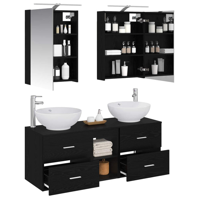 Set de mobilier pentru baie 5 pcs Stejar Negru WALTI