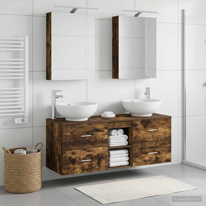 Set de mobilier pentru baie 5 pcs Stejar fumuriu WALTI