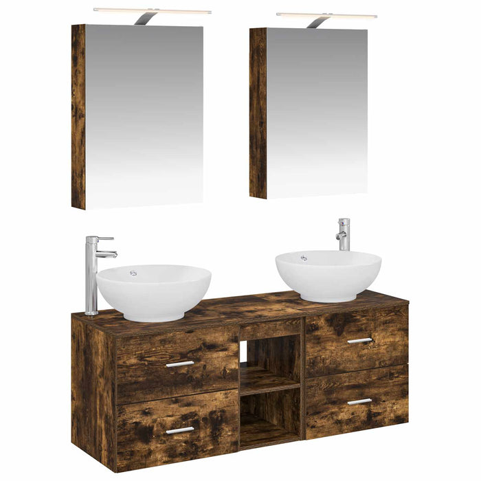 Set de mobilier pentru baie 5 pcs Stejar fumuriu WALTI