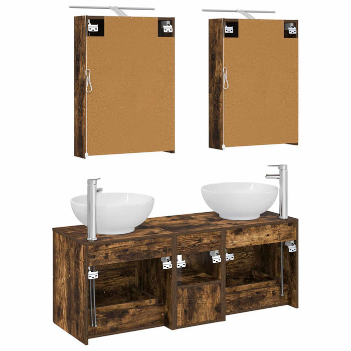 Set de mobilier pentru baie 5 pcs Stejar fumuriu WALTI