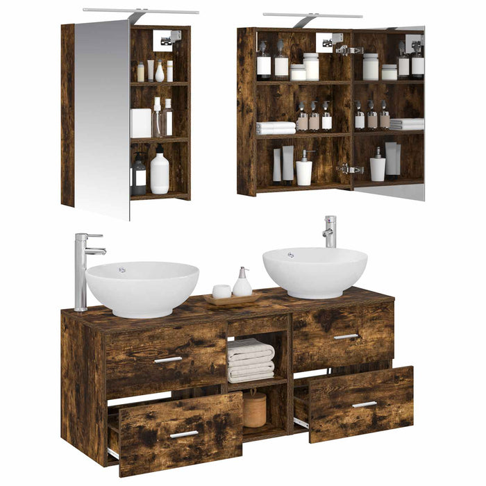 Set de mobilier pentru baie 5 pcs Stejar fumuriu WALTI