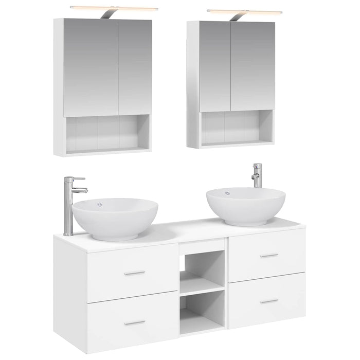 Set de mobilier pentru baie 5 pcs Alb Lemn prelucrat și sticlă WALTI
