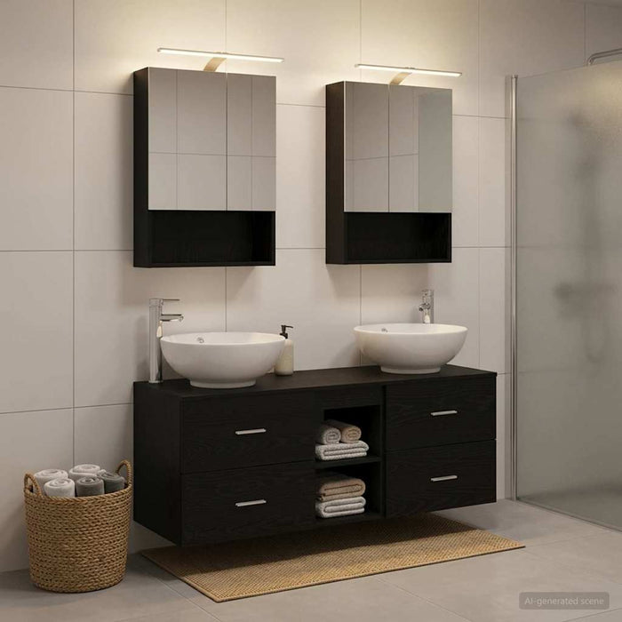 Set de mobilier pentru baie 5 buc. Stejar Negru WALTI