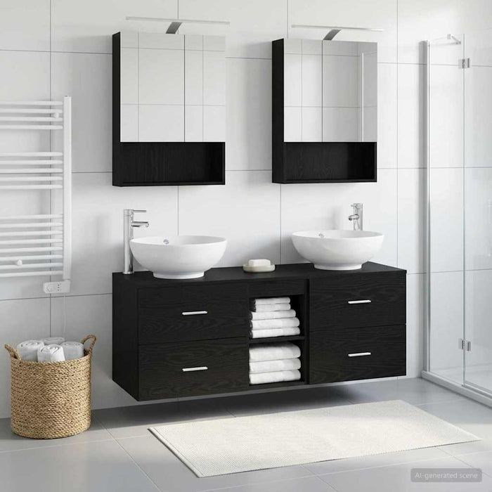 Set de mobilier pentru baie 5 buc. Stejar Negru WALTI