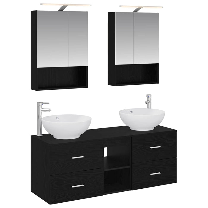 Set de mobilier pentru baie 5 pcs Stejar Negru WALTI
