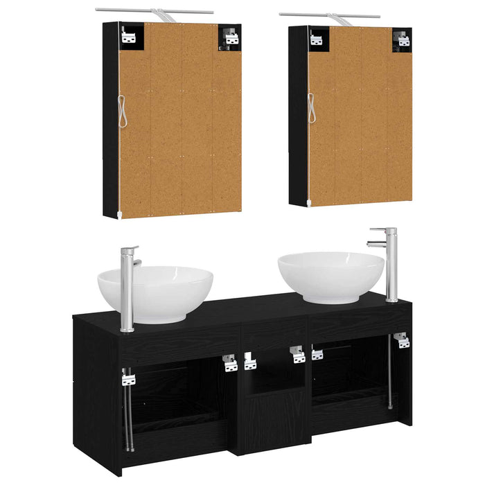 Set de mobilier pentru baie 5 pcs Stejar Negru WALTI