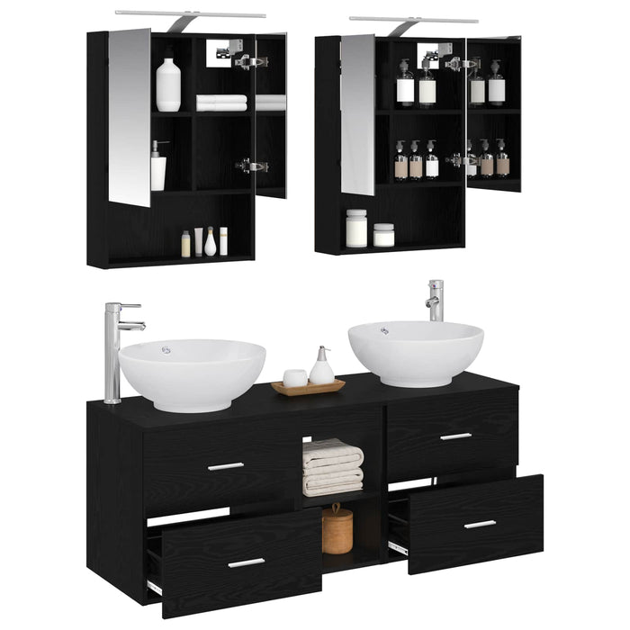 Set de mobilier pentru baie 5 pcs Stejar Negru WALTI