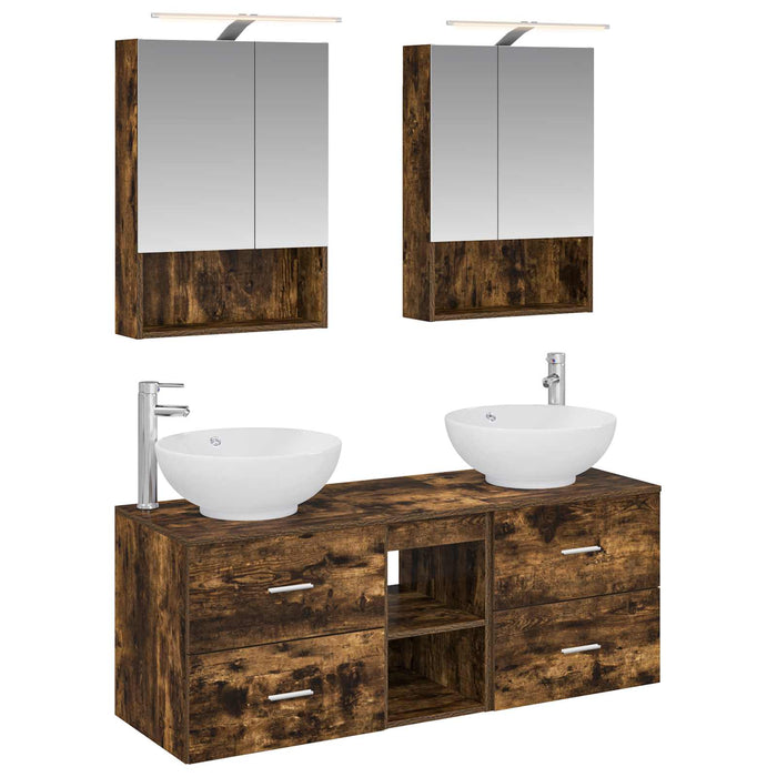 Set de mobilier pentru baie 5 pcs Stejar fumuriu WALTI