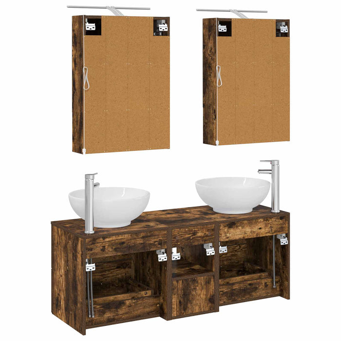 Set de mobilier pentru baie 5 pcs Stejar fumuriu WALTI