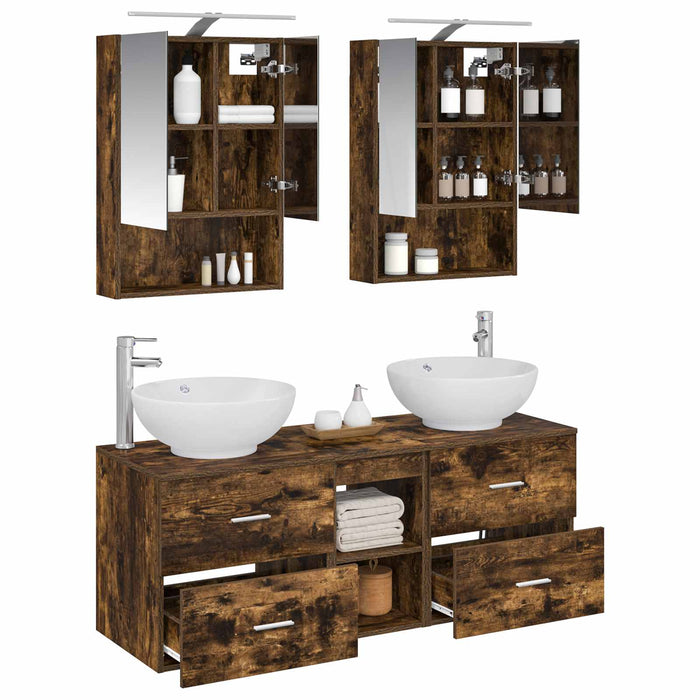 Set de mobilier pentru baie 5 pcs Stejar fumuriu WALTI