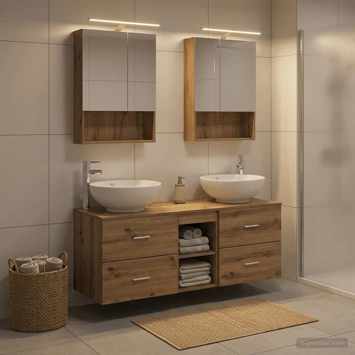 Set de mobilier pentru baie 5 buc. Stejar Artizanal WALTI