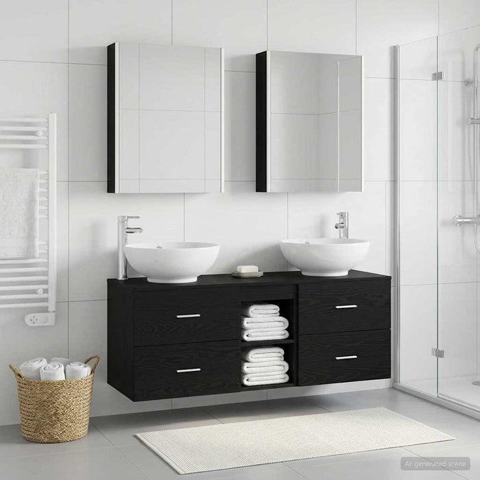 Set de mobilier pentru baie 5 buc. Stejar Negru - WALTI WALTI